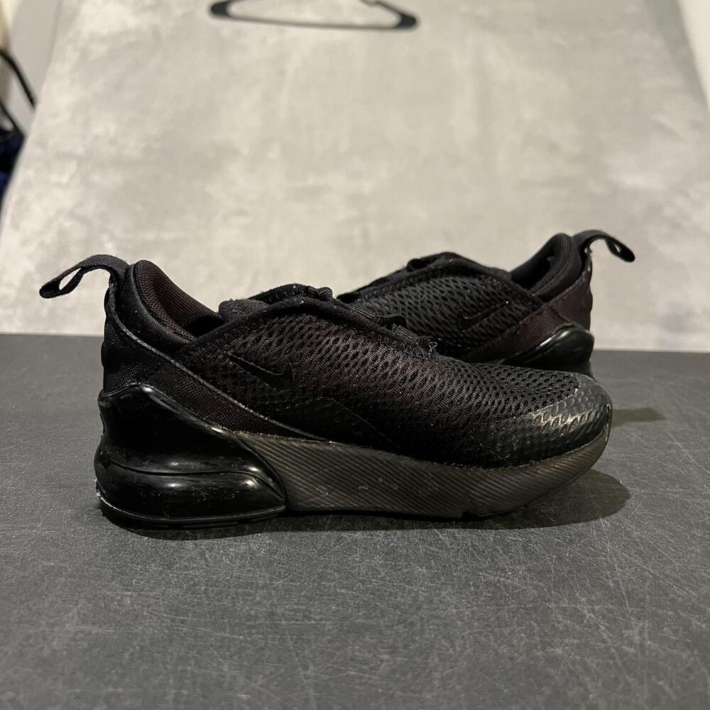 Nike Air Max 270 Shoes Kids Size 11C Black Triple Black Mesh AO2372-006 Sneakers - Picture 6 of 9